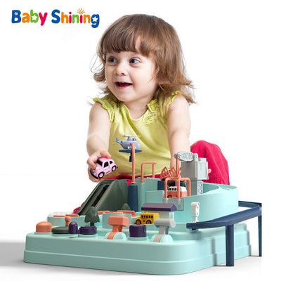Baby Shining Education Railcar Toy Eco-friendly Baby Adventure Toy Car Macaron Color Table Games Boy and Girl Puzzle Toys