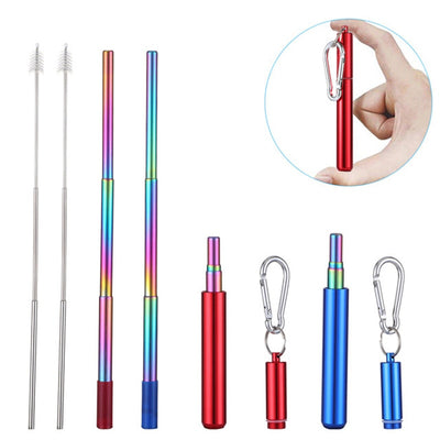 Stainless Steel Telescopic Drinking Straw Portable straw For Travel Reusable Collapsible Metal Drinking Straw With Brush