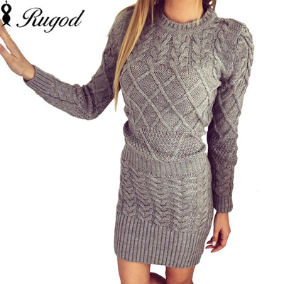Rugod 2019 New Patterned Women Warm Sweater Dresses Winter Knitted Dress Female Thick High Elastic  Slim Bodycon Dress Vestidos