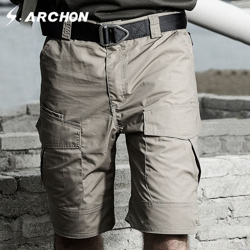 US  Waterproof Military Loose Cotton Shorts Men Casual Tactical Cargo Breathable Shorts Elastic Waist Army Shorts