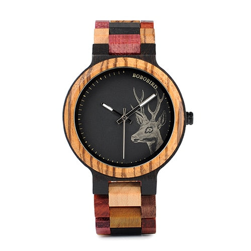 BOBO BIRD Quartz  Elk Engraving Wooden His or Hers   Watches in Wood Box Great Gift for your Lover