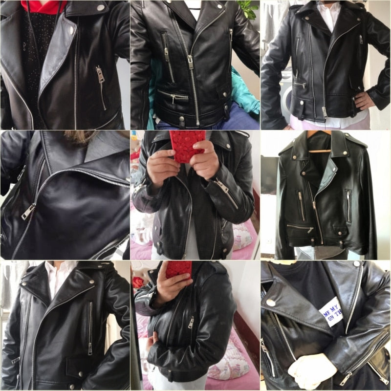 Women Plus Size Sheepskin Genuine Leather Jackets Autumn Slim Motorcycle Biker Jacket Ladies Real Leather Coats Chaqueta Mujer