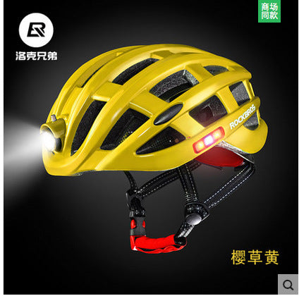 Rock Brothers bicycle helmet with warning light luminous insect-proof net mountain road riding helmet equipment men and women