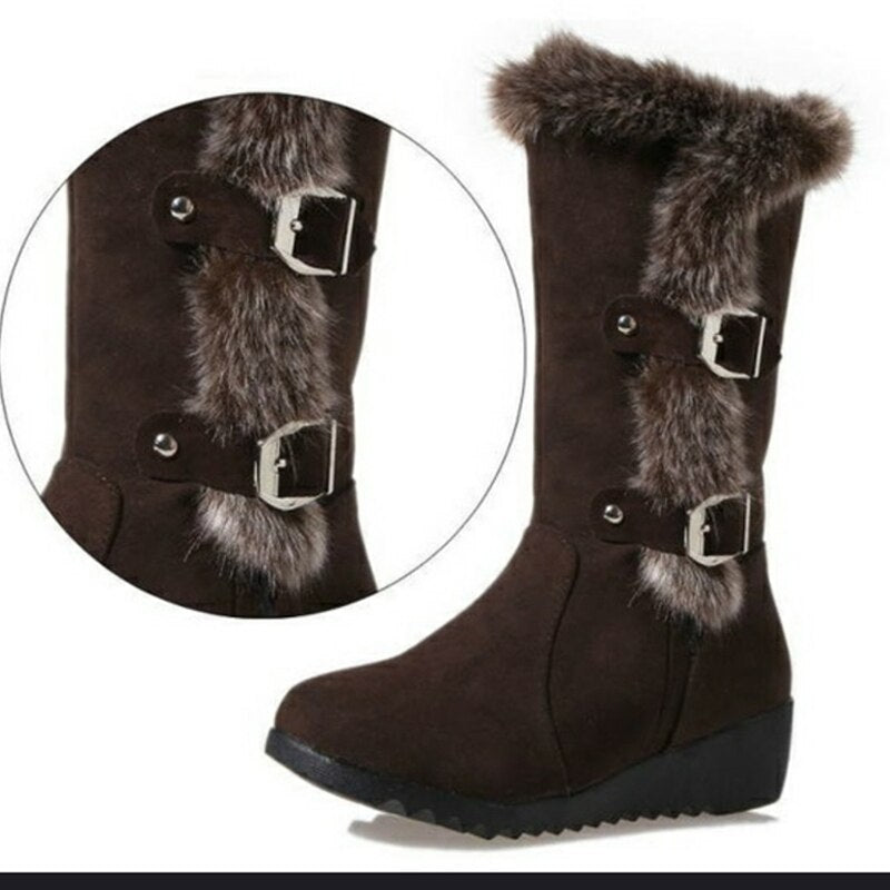 Winter Women Shoes Ladies Mid Calf Boots High Tube Classic Thick Fleece Models Snow Boots Muje Plus Size 35-42