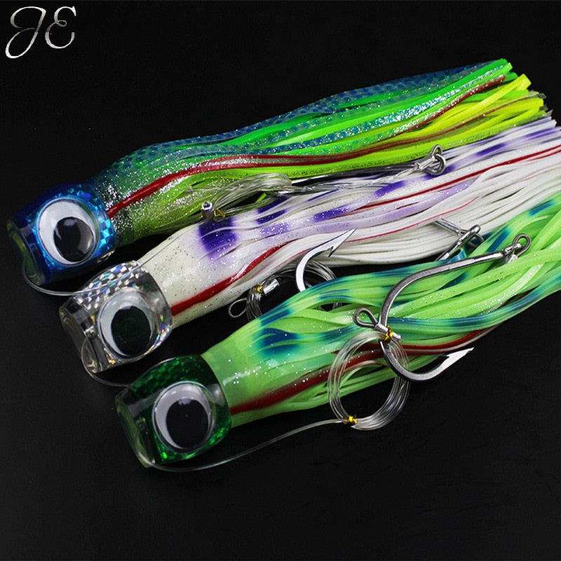  13 Inches 250g Trolling Lure Big Game Octopus Skirt Soft Artificial Bait Rigged with Assist Hooks Ocean Sea Fishing Tackle Tuna