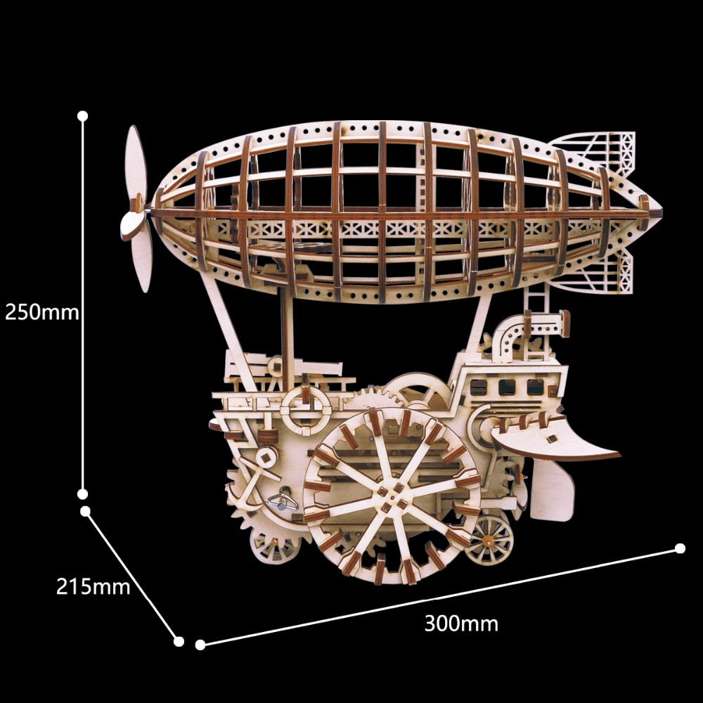 Robotime DIY Moveable Airship Gear Drive by Clockwork 3D Wooden Model Building Kits Toys Hobbies Gift for Children Adult LK702