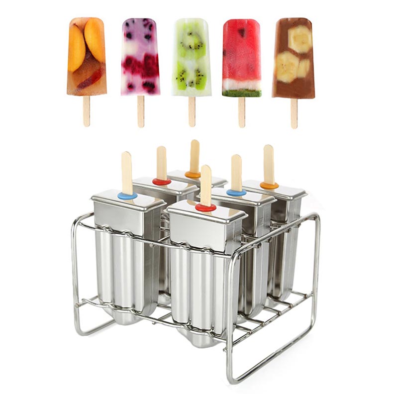 Frozen Stainless Steel Popsicle Molds Ice Cream Stick Holder 6 Molds Summer Home DIY Ice Cream Mould Ice Pop Mould Easy to clean