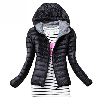 2018 Autumn Winter Women Basic Jacket Coat Female Slim Hooded Brand Cotton Coats Casual Black Jackets