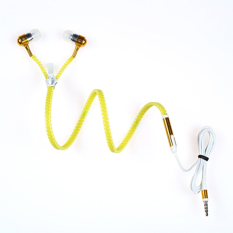 New Fashion Sports Earphones Headset Luminous Light Glow in the Dark Metal Zipper Earphone with Mic for Mobile Phone TSLM1