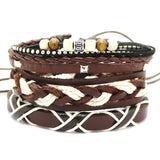 1 Set 4PCS leather bracelet Men's multi-layer bead bracelet women's retro punk casual men's jewelry bracelet jewelry accessories