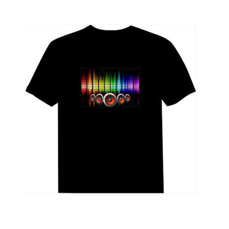 RUELK 2018  Sale Sound Activated LED T Shirt Light Up and down Flashing Equalizer EL T-Shirt Men for Rock Disco Party DJ T shirt