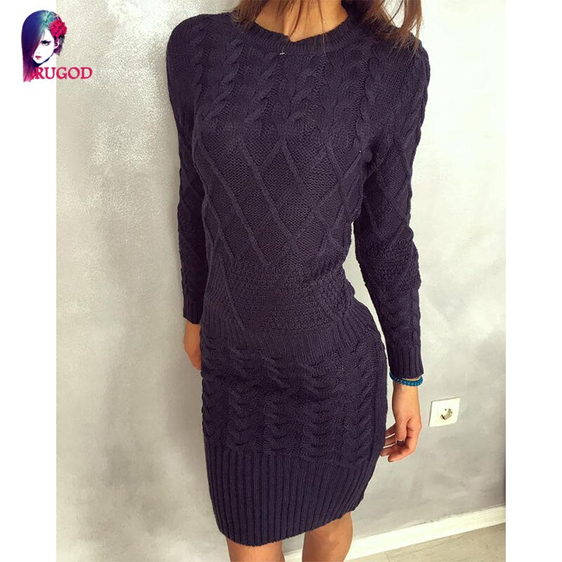 Rugod 2019 New Patterned Women Warm Sweater Dresses Winter Knitted Dress Female Thick High Elastic  Slim Bodycon Dress Vestidos