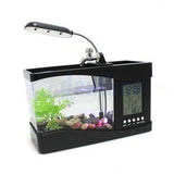 Home Aquarium Small Fish Tank USB LCD Desktop Lamp Light LED Clock White