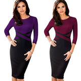Nice-forever Vintage Elegant Contrast Color Patchwork Wear to Work vestidos Business Party Office Women Bodycon Dress B463