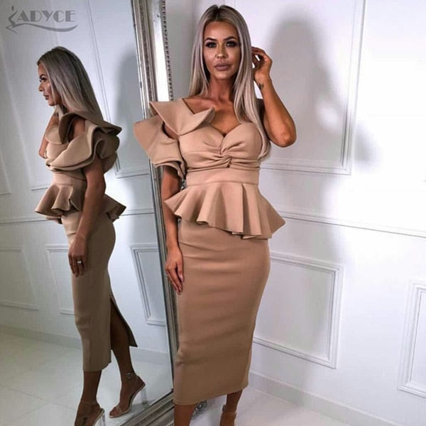 Celebrity Evening Party Dress Women 2019 Sexy  One Shoulder Ruffles Short Sleeve Strapless Club Dress