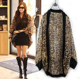 European style Women's Long loose bat Long sleeve Thin cardigan leopard chiffon jacket M/L