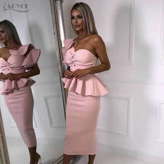 Celebrity Evening Party Dress Women 2019 Sexy  One Shoulder Ruffles Short Sleeve Strapless Club Dress
