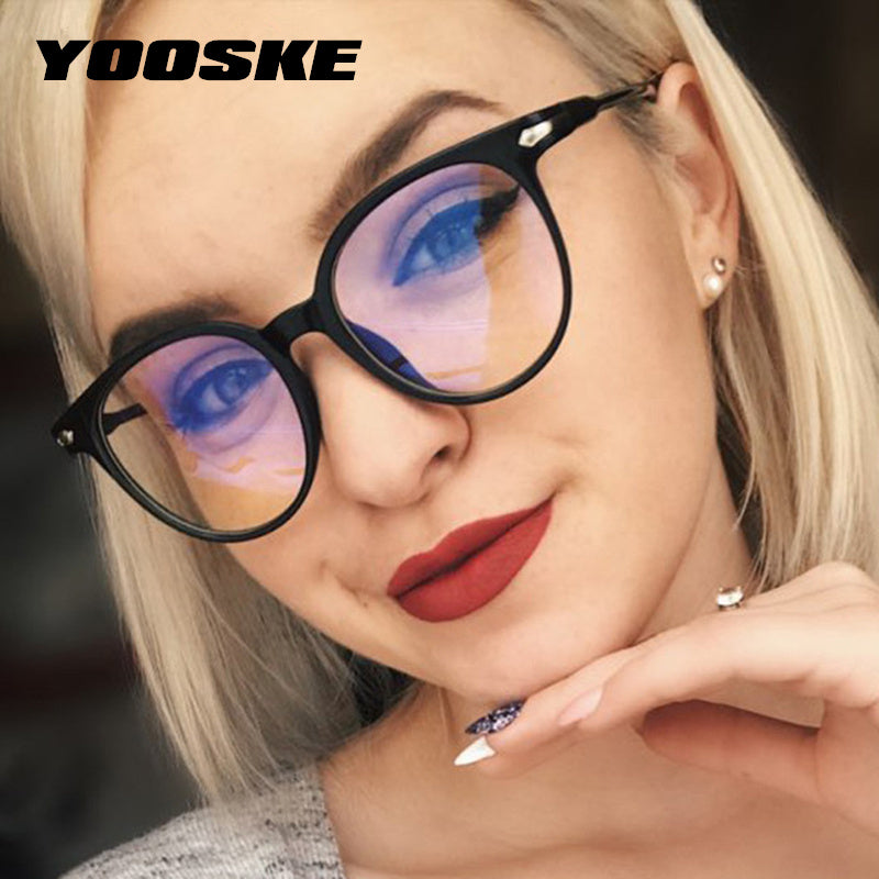 YOOSKE 2019 Women Glasses Frame Men Anti Blue Light Eyeglasses Frame Vintage Round Clear Lens Glasses Optical Spectacle Frame