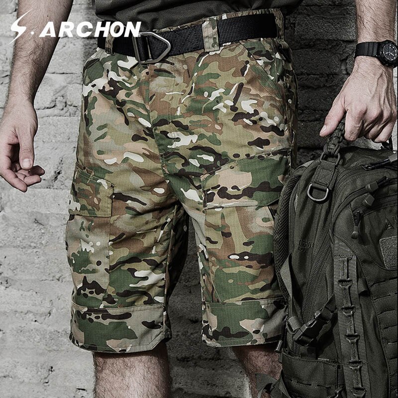 US  Waterproof Military Loose Cotton Shorts Men Casual Tactical Cargo Breathable Shorts Elastic Waist Army Shorts