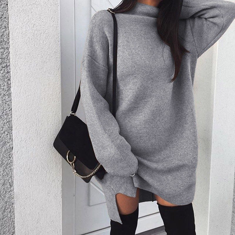 Women Winter Pullover Sweater Dress Ladies Sweater Dresses Turtleneck Female Sweaters Solid Knitted Pull Femme Plus Size