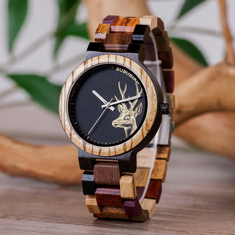 BOBO BIRD Quartz Watch Men reloj mujer Elk Engraving Wooden Women Watches in Wood Box relogio masculino Great Gift for Lover