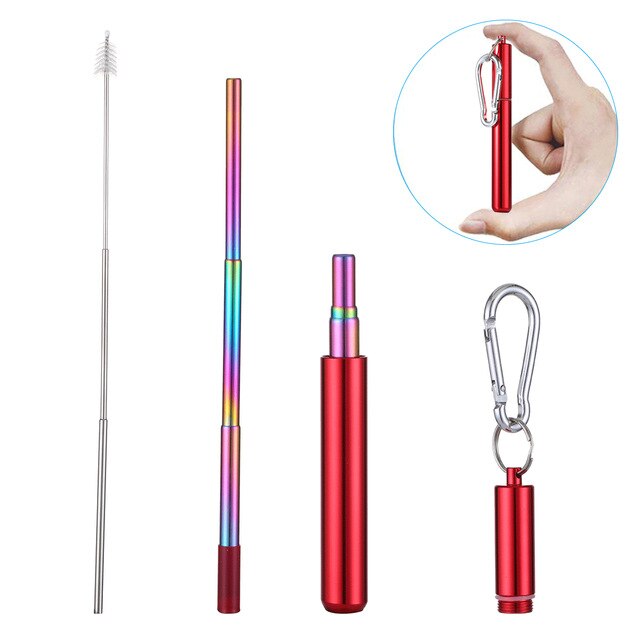 Stainless Steel Telescopic Drinking Straw Portable straw For Travel Reusable Collapsible Metal Drinking Straw With Brush