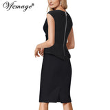 Vfemage Womens V Neck Front Zipper Ruffle Bow Peplum Work Office Business Cocktail Party Stretch Bodycon Pencil Sheath Dress 725
