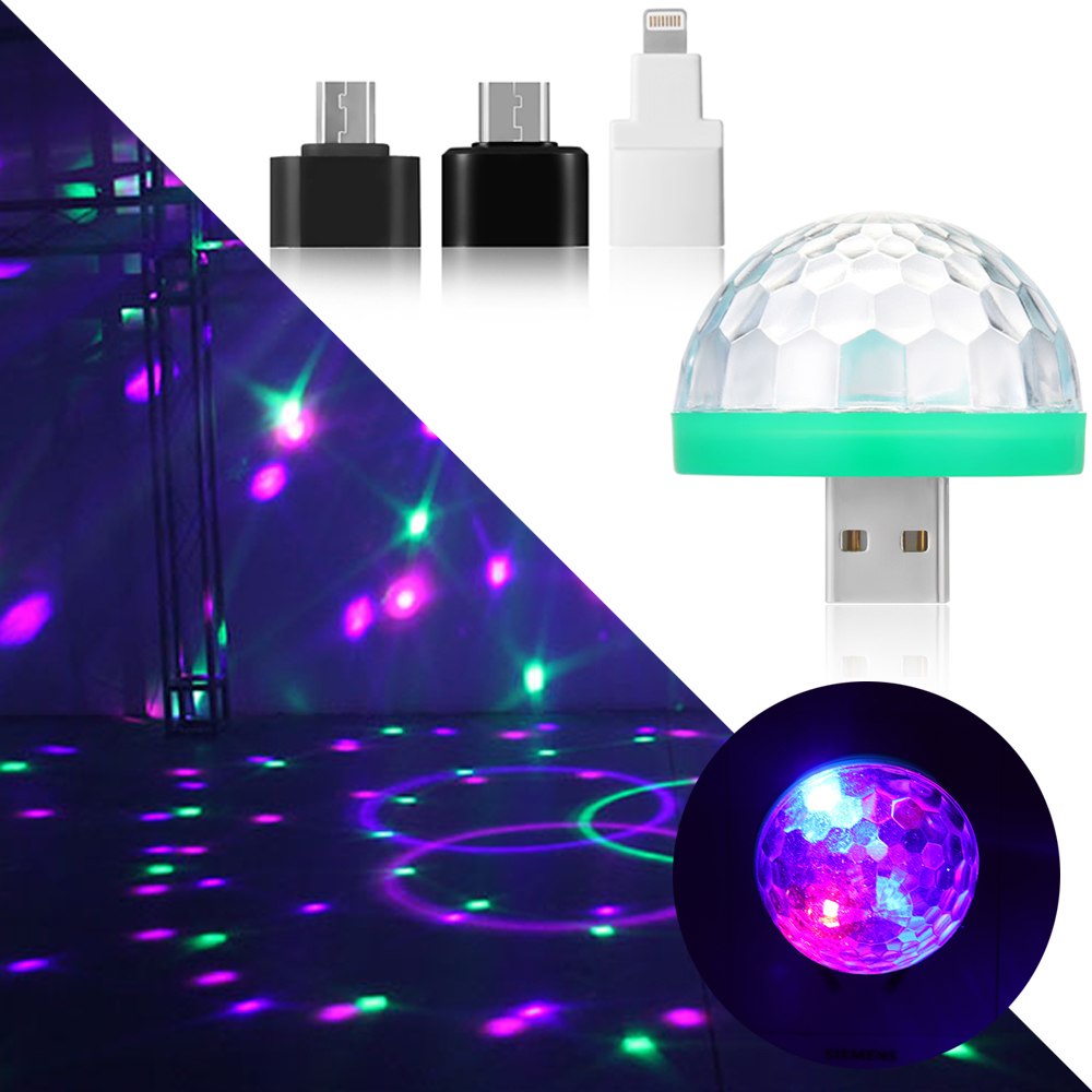 1PC Cool Mini Car USB Atmosphere Light DJ RGB Colorful Music Sound Lamp for USB-C Phone Music Control Magic Ball 