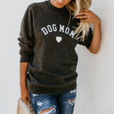 DOG MOM Funny Letter Print Sweatshirt For Women Full Sleeve Casual Top Autumn Clothes