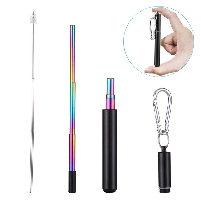 Stainless Steel Telescopic Drinking Straw Portable straw For Travel Reusable Collapsible Metal Drinking Straw With Brush