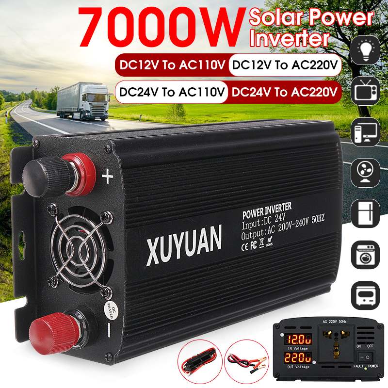 7000W DC 12V/24V to AC 110V/220V Dual LED Display Car Power Inverter Charger Converter Adapter Modified Sine Wave Transformer