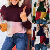 Women Colorblock Stand Long Sleeve Knitted Sweater Jumper Pullover Top Roupas Feminina Casaco Feminino Saltador Sauteur