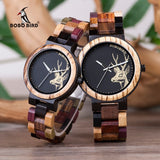 BOBO BIRD Quartz Watch Men reloj mujer Elk Engraving Wooden Women Watches in Wood Box relogio masculino Great Gift for Lover