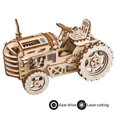Robotime Vintage DIY Mechanical Gear Drive Tractor 3D Puzzle Wooden Educational Toy Model Building Kit Gift for Children Adult  