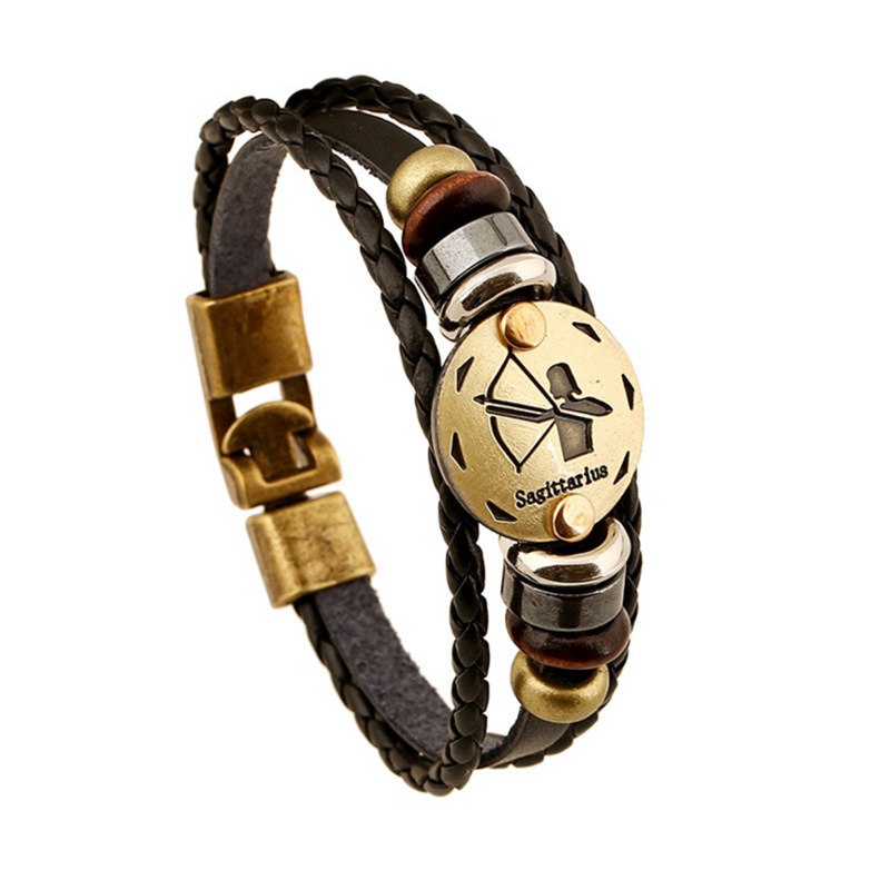NEW Birthday Gift punk Zodiac Signs Aries Leo Bracelet Constellations charm men bracelets Virgo Pisces Pendant Women