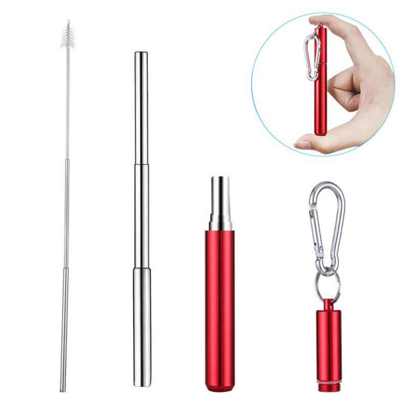 Stainless Steel Telescopic Drinking Straw Portable straw For Travel Reusable Collapsible Metal Drinking Straw With Brush