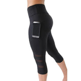 Mesh Capris Leggings With Pocket High Waist Slim Push Up Workout Pants Stretch Breathable Black Fitness Leggins Women Plus Size