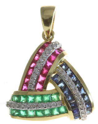 Exquisite Diamond Emerald Sapphire Ruby 18ct Yellow Gold Pendant