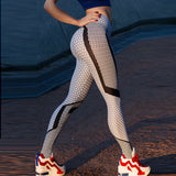 Women Mesh Pattern Fitness Leggings Legging  Sporting Printed Workout Leggings For Women Elastic Trousers Slim white black Pants