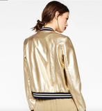 Silver Faux-Leather Bomber Jacket