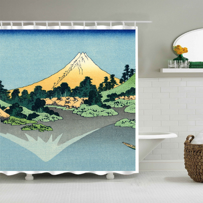 Hokusai Fuji reflects lake shower curtain