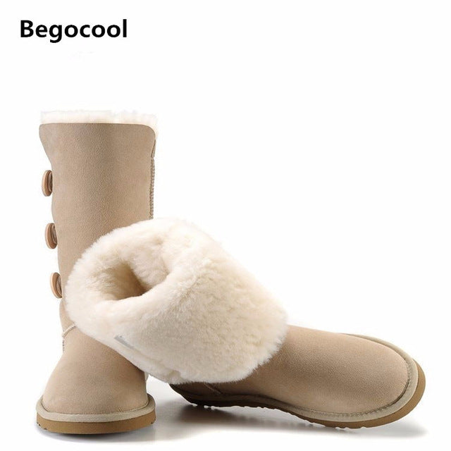 Classic Women Snow Boots Short Leather Winter Shoes Boot