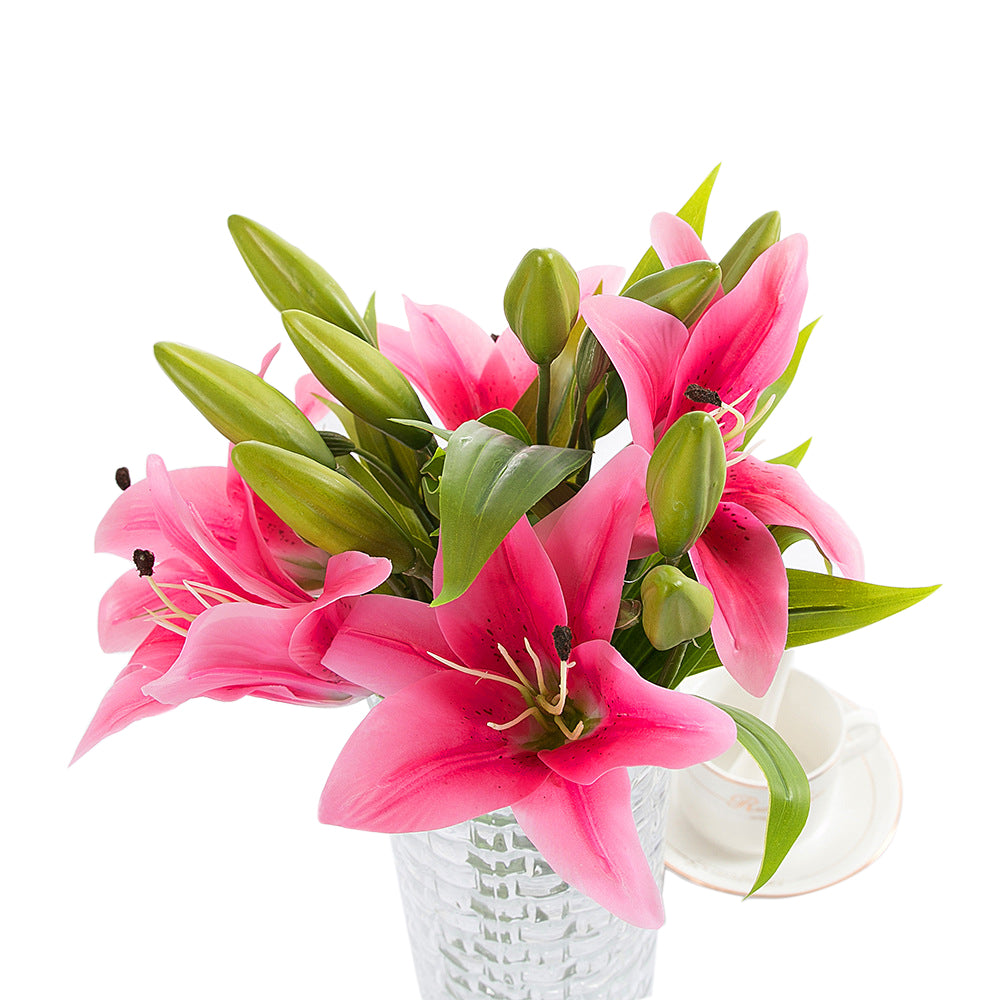 1Pc(1 flower + 2 Head  bud) Pvc Perfume Lily Fresh Style Artificial Flowers