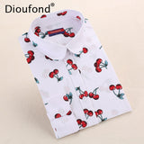 New Floral Long Sleeve Vintage Blouse Cherry Turn Down Collar Shirt