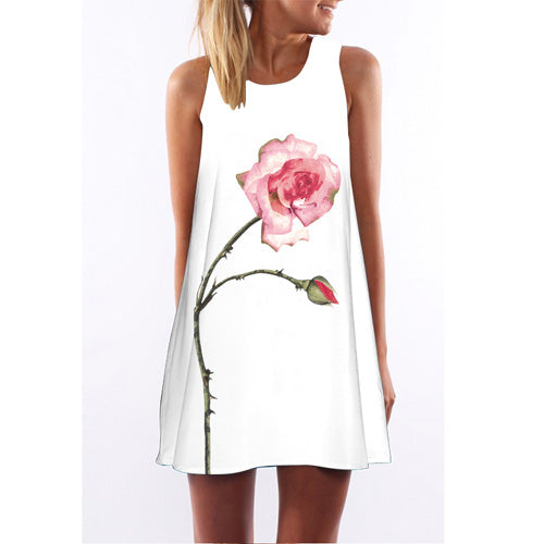 2018 Summer Dress Women Floral Print Chiffon Dress Sleeveless