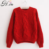 H.SA Women Sweaters Warm Pullover and Jumpers Crewneck Mohair