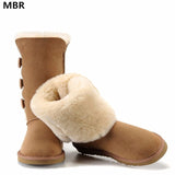 Classic Women Snow Boots Leather Winter Shoes