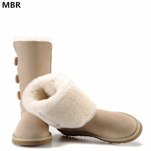 Classic Women Snow Boots Leather Winter Shoes