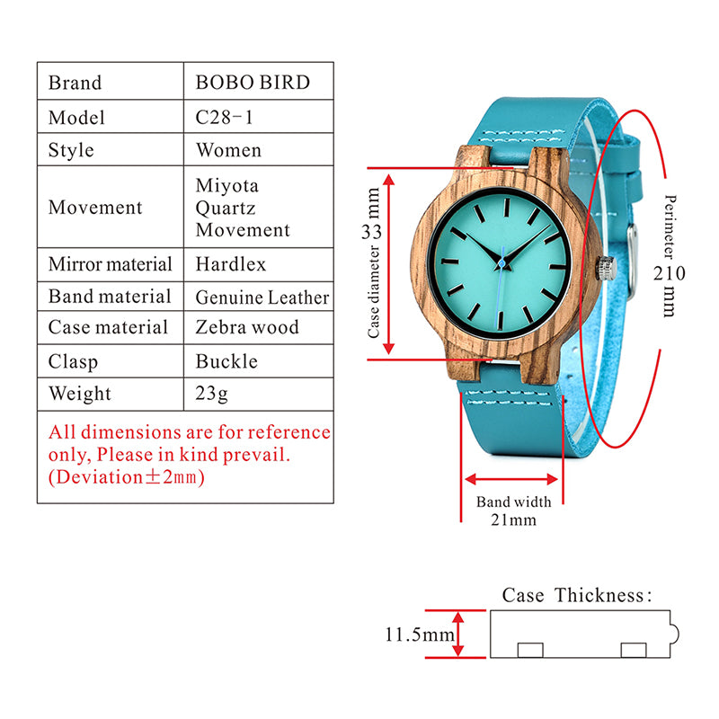 BOBO BIRD Lovers' Watches Women Wooden Men Watch Turquoise Blue Timepieces in Gift Box