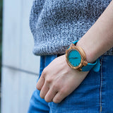 BOBO BIRD Lovers' Watches Women Wooden Men Watch Turquoise Blue Timepieces in Gift Box